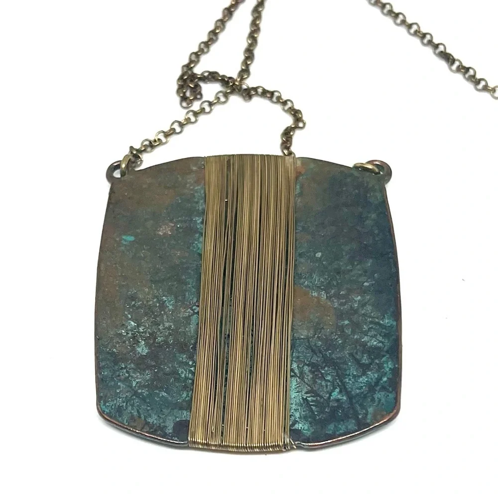 Fire Patina Wire Wrapped Square Necklace